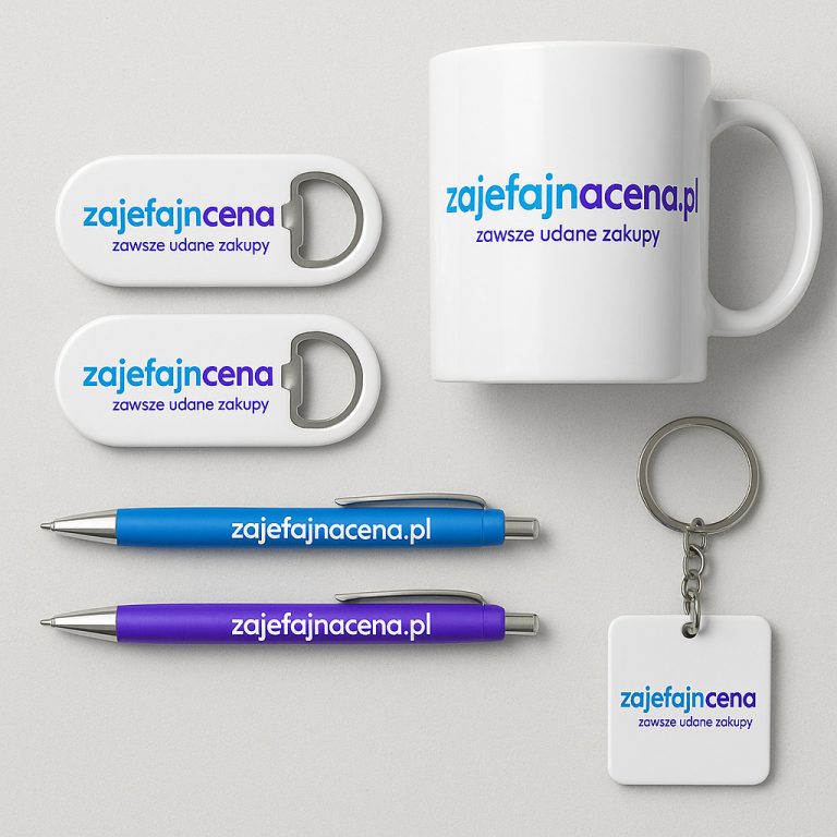 Gratis zajefajnacena.pl: Ręka otwierająca tajemnicze pudełko z logo zajefajnacena.pl, z którego wydobywa się światło, symbolizujące losowy gratis reklamowy.