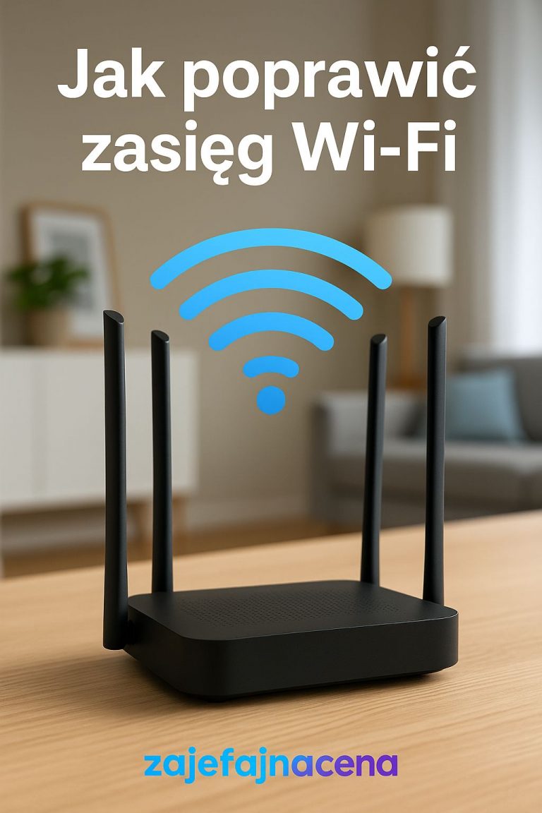 Jak poprawić zasięg Wi-Fi: Router bezprzewodowy w nowoczesnym domu, emitujący silny sygnał Wi-Fi, symbolizujący optymalizację sieci domowej.