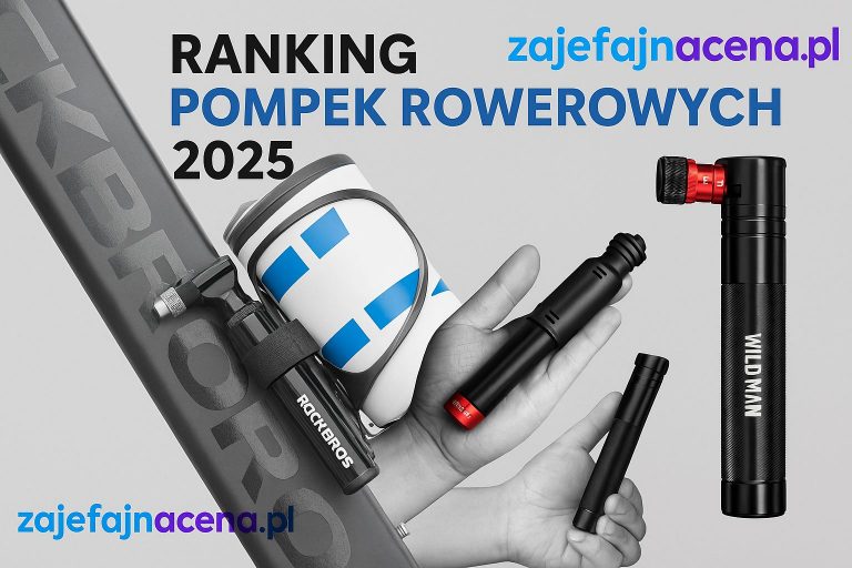 Mini pompki rowerowe: Trzy ultra lekkie pompki rowerowe (Wildman, Rockbros) obok opony, symbolizujące gotowość do naprawy w trasie.