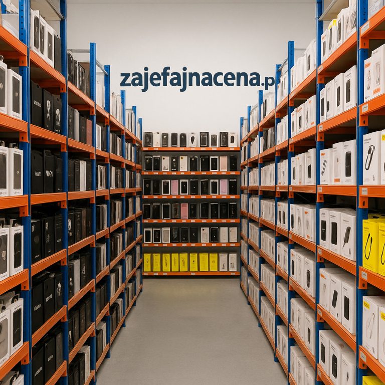 Nowa dostawa zajefajnacena.pl: Magazyn z nowymi produktami, symbolizujący świeże zapasy akcesoriów GSM i elektroniki.