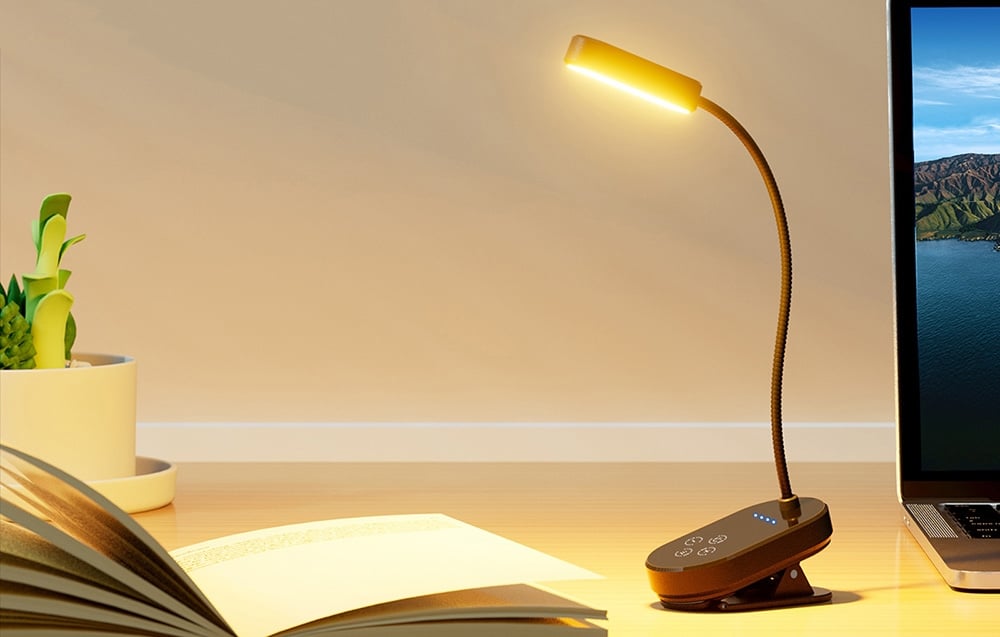 Lampka bezprzewodowa do czytania książek – Glocusent Mini czarna z klipsem